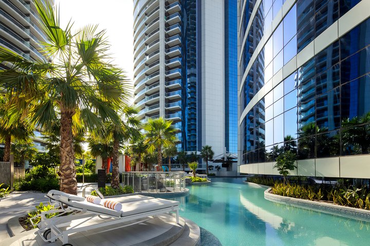 Paramount Hotel Dubai v čtvrti Business Bay s výhledem na Burj Khalifa